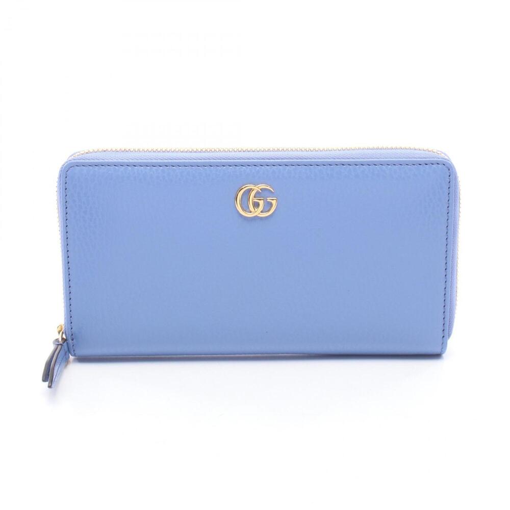 Gucci Petite Marmont GG Round Long Wallet, Leather, Women's, Blue, 456117